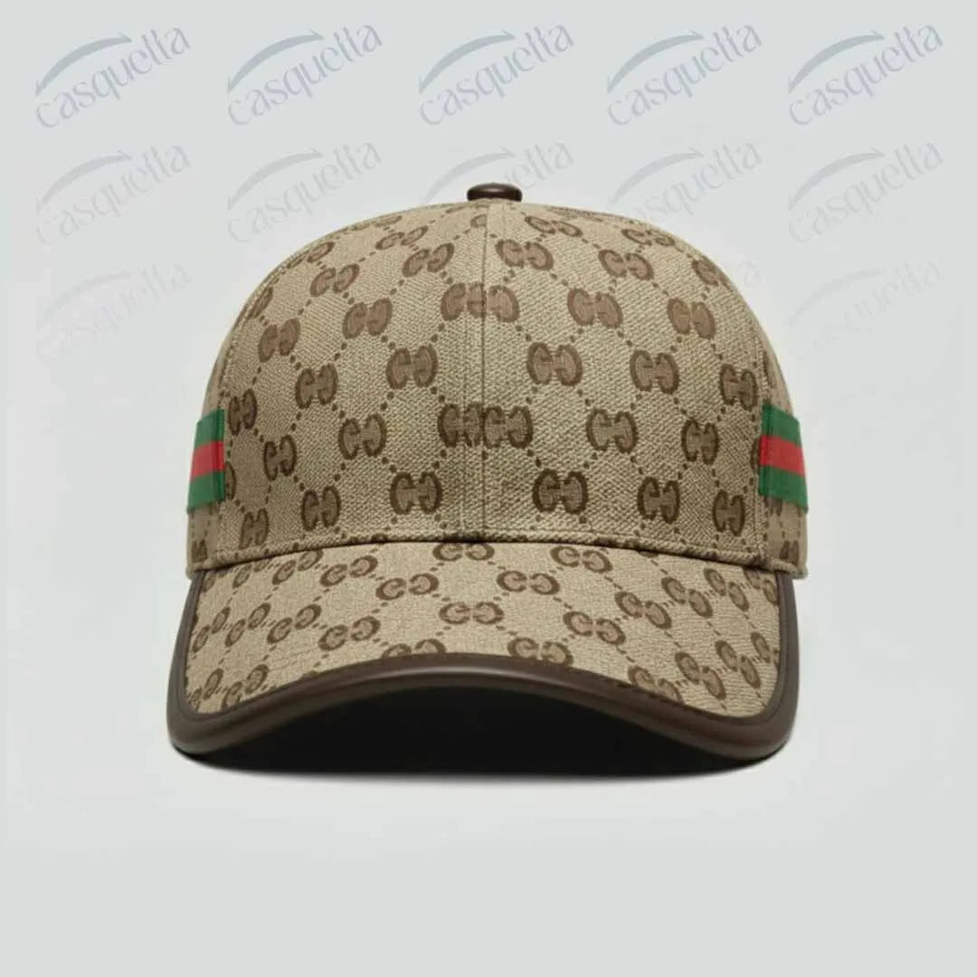 GG Monogram Cap - Beige/Marron avec bande tricolore