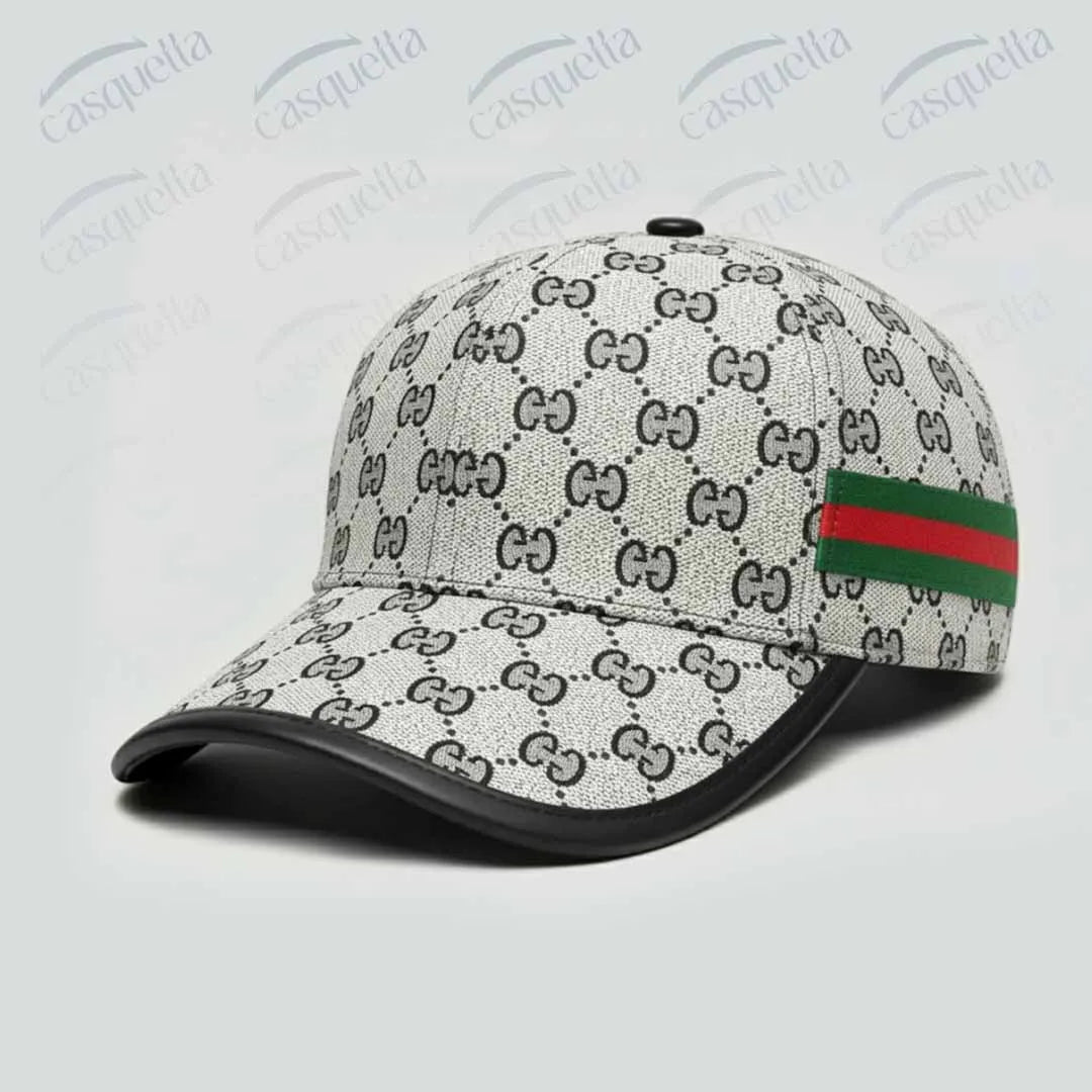 GG Monogram Cap - Gris/Noir avec bande tricolore